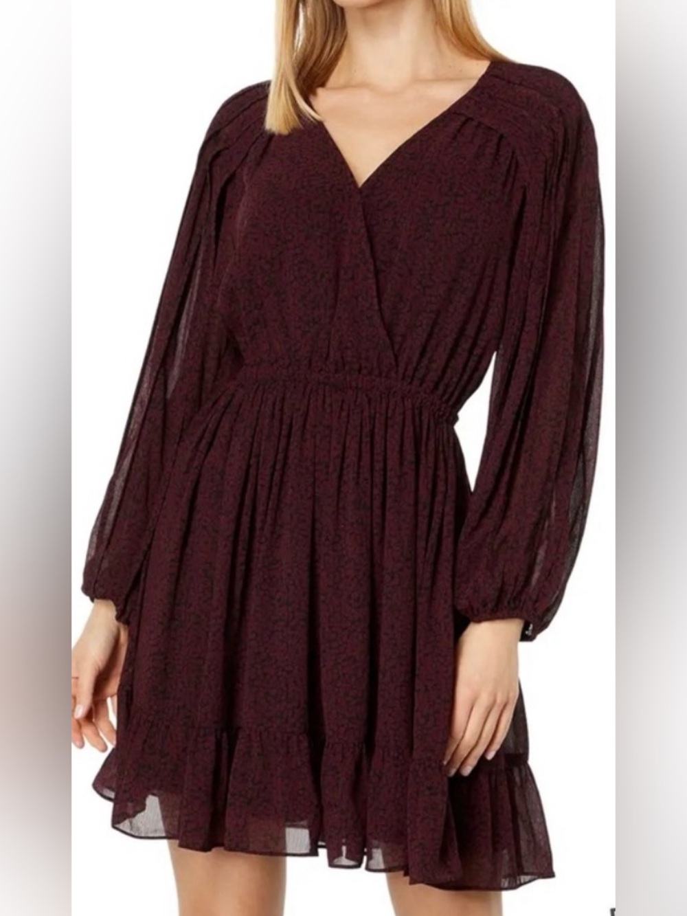 Madewell Cabernet Long-Sleeve V-Neck Wrap Bodice Dress Size XS